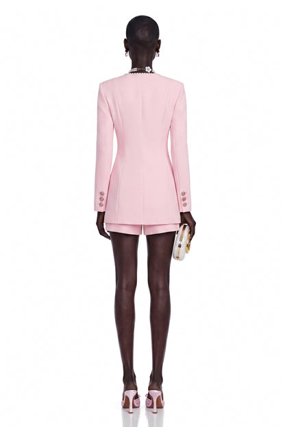 Roberta Pink Square Neck Jacket with Bow