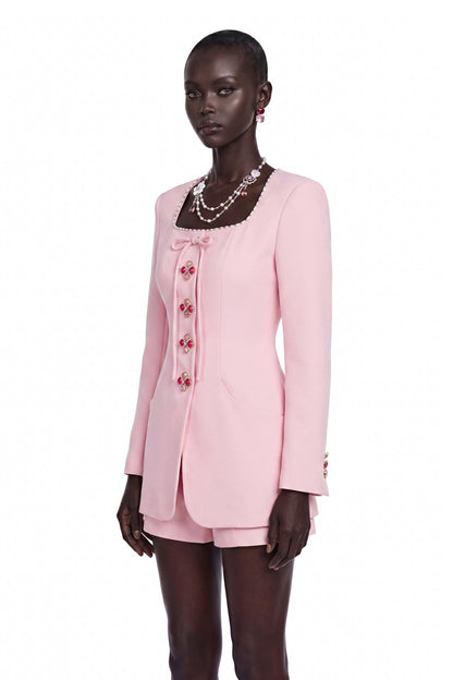 Roberta Pink Square Neck Jacket with Bow