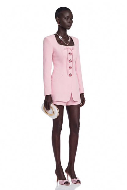 Roberta Pink Square Neck Jacket with Bow