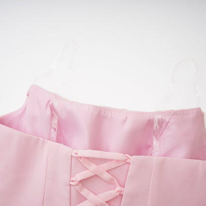 Romane Pink Strapless Corset Chiffon Maxi Dress