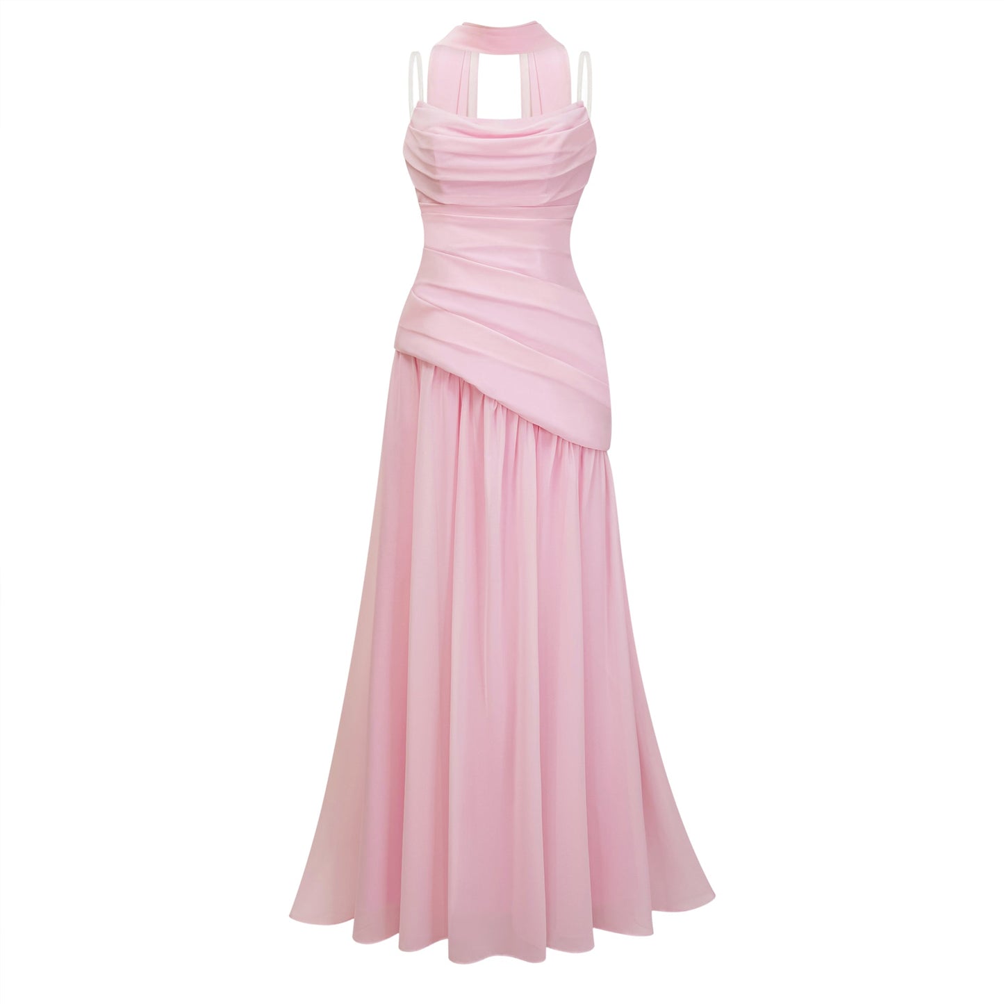 Romane Pink Strapless Corset Chiffon Maxi Dress