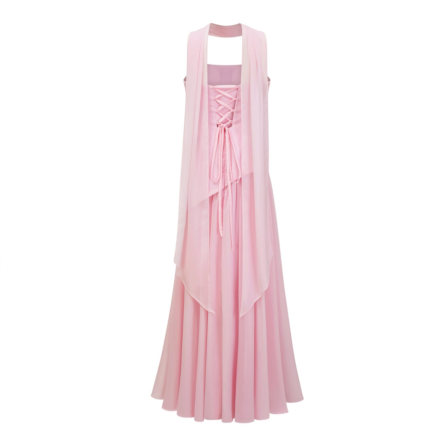 Romane Pink Strapless Corset Chiffon Maxi Dress