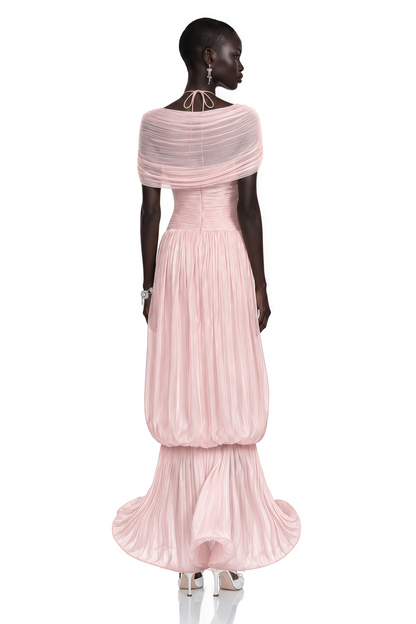 Romilly Pink Ruched Maxi Dress with Shawl