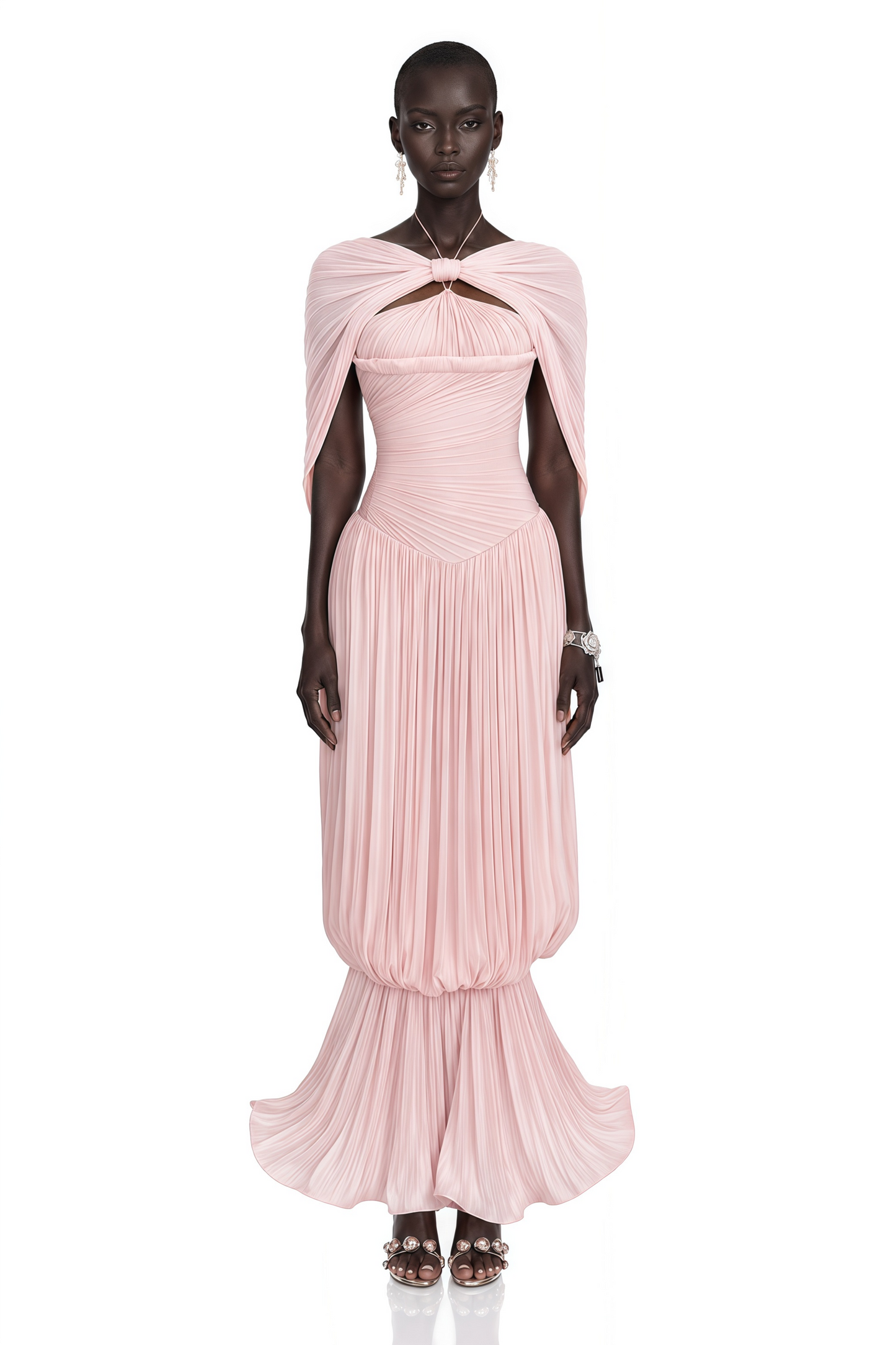 Romilly Pink Ruched Maxi Dress with Shawl