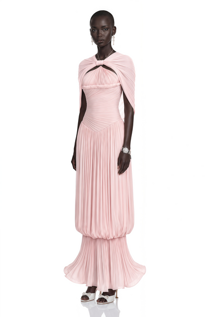 Romilly Pink Ruched Maxi Dress with Shawl