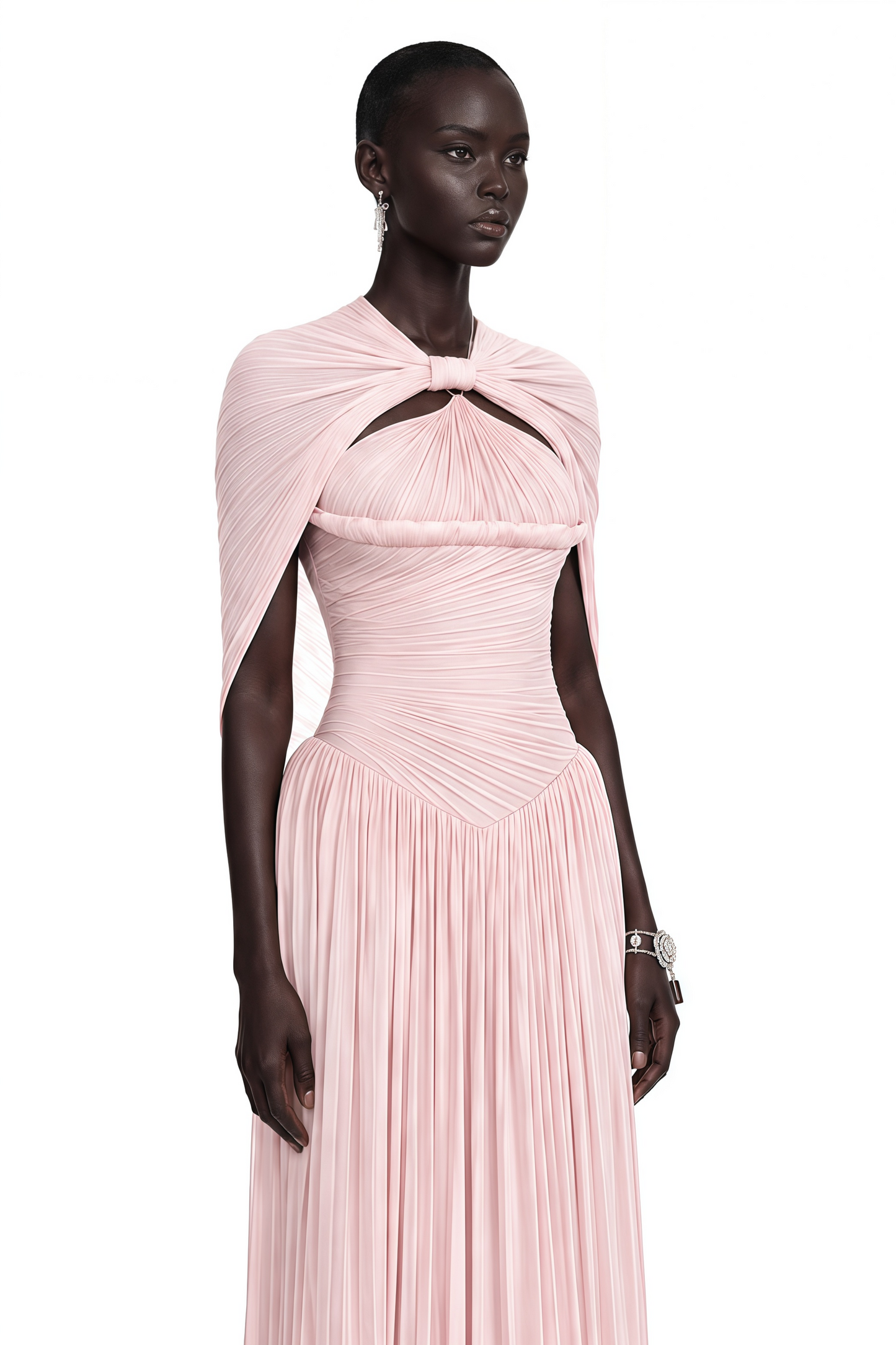 Romilly Pink Ruched Maxi Dress with Shawl