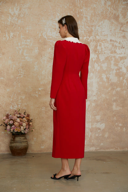 Rorie Red Double-Breasted Blazer Midi Dress