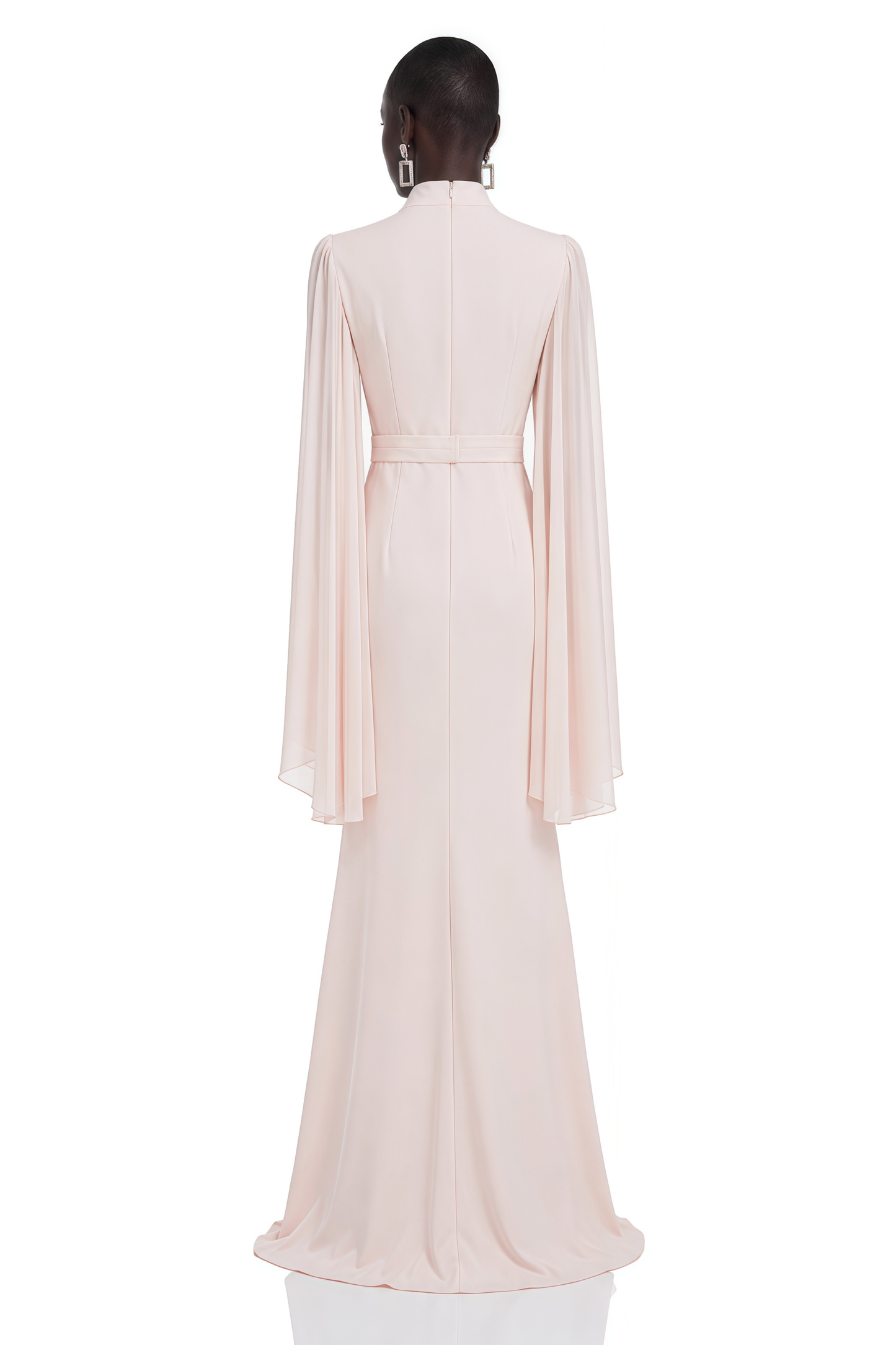 Rosalie Champagne Pleated Cape Maxi Dress