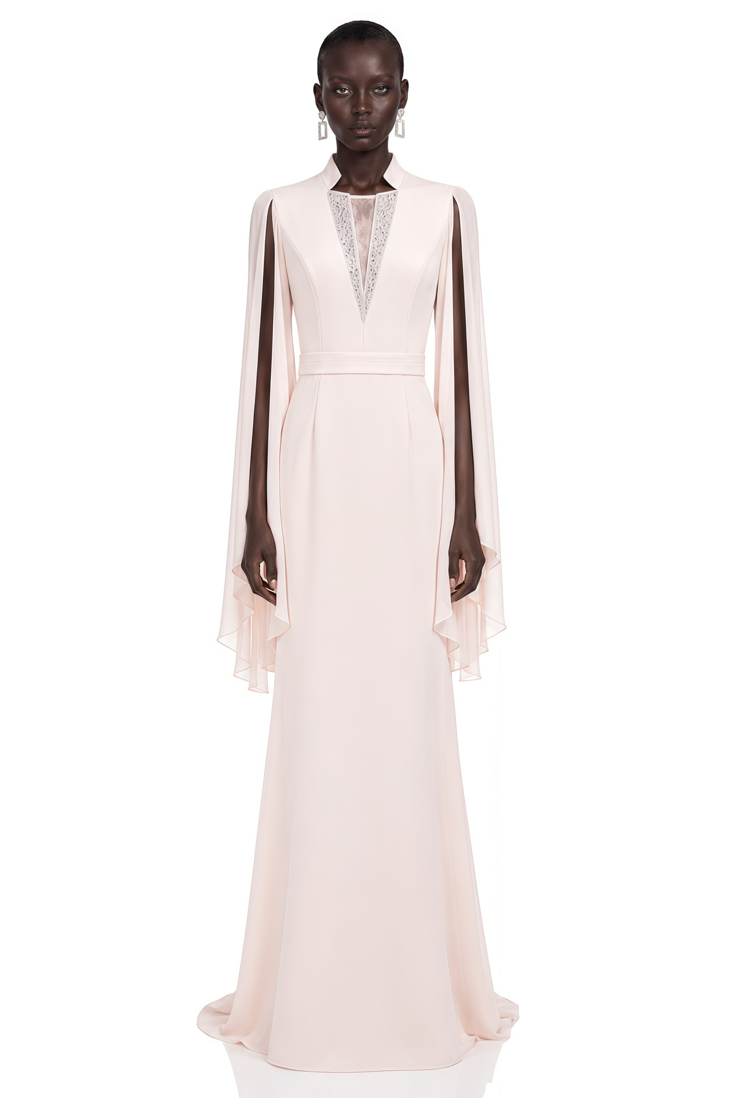 Rosalie Champagne Pleated Cape Maxi Dress