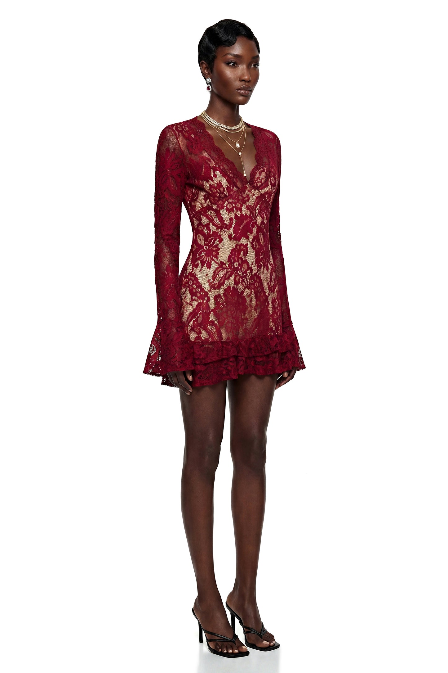 Rosalie Red Floral Lace Asymmetrical Mini Dress