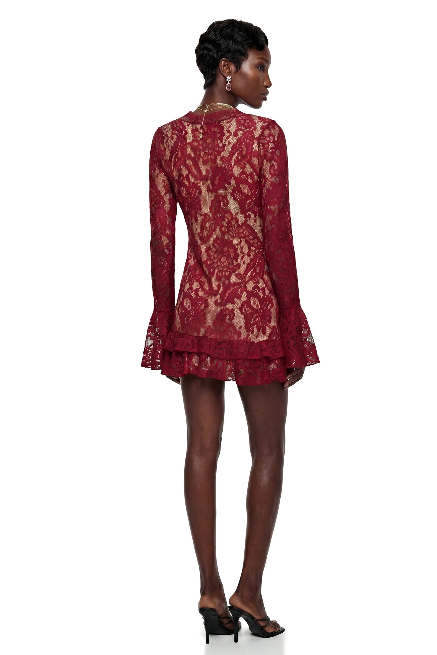 Rosalie Red Floral Lace Asymmetrical Mini Dress