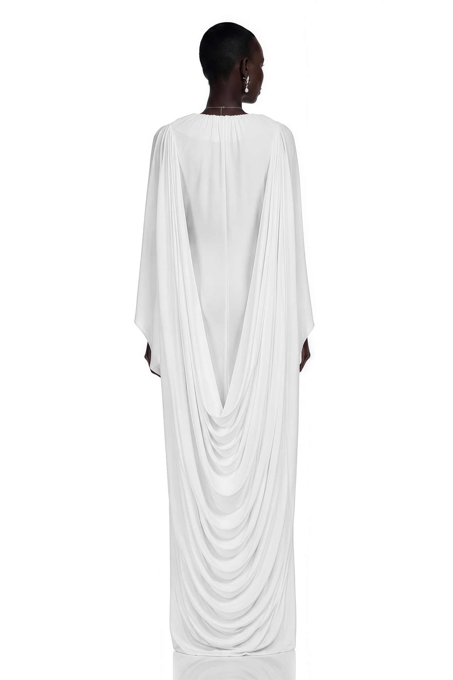Rosalind White Round Neck Draped Mini Dress With Bow