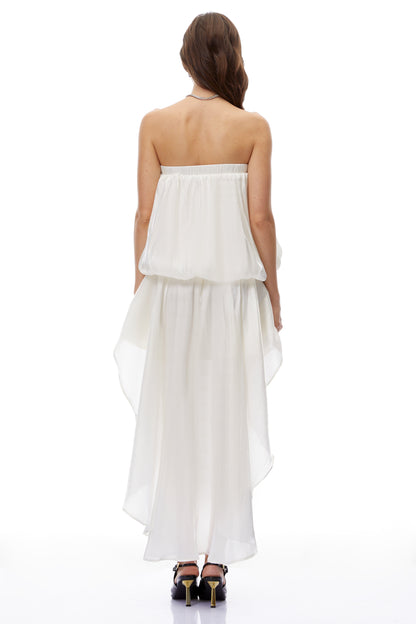 Rosario White Ruched Mini Dress with Bow