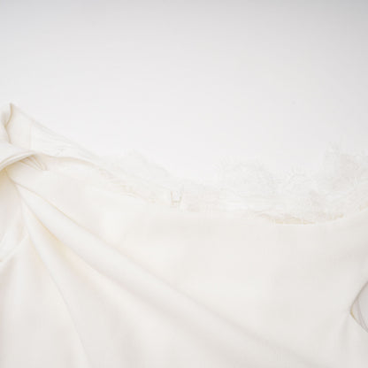 Roshanak White One Shoulder Midi Dress with Lace Panels