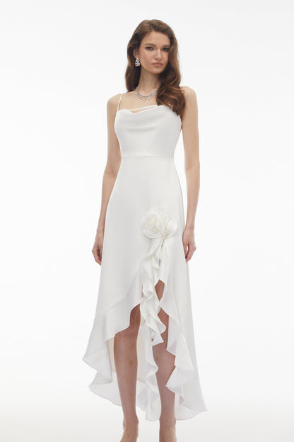 Rosie White Ruffled Maxi Dress with 3D Floral