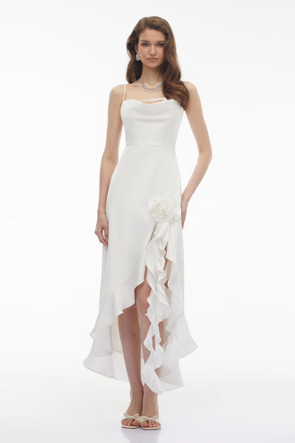 Rosie White Ruffled Maxi Dress with 3D Floral