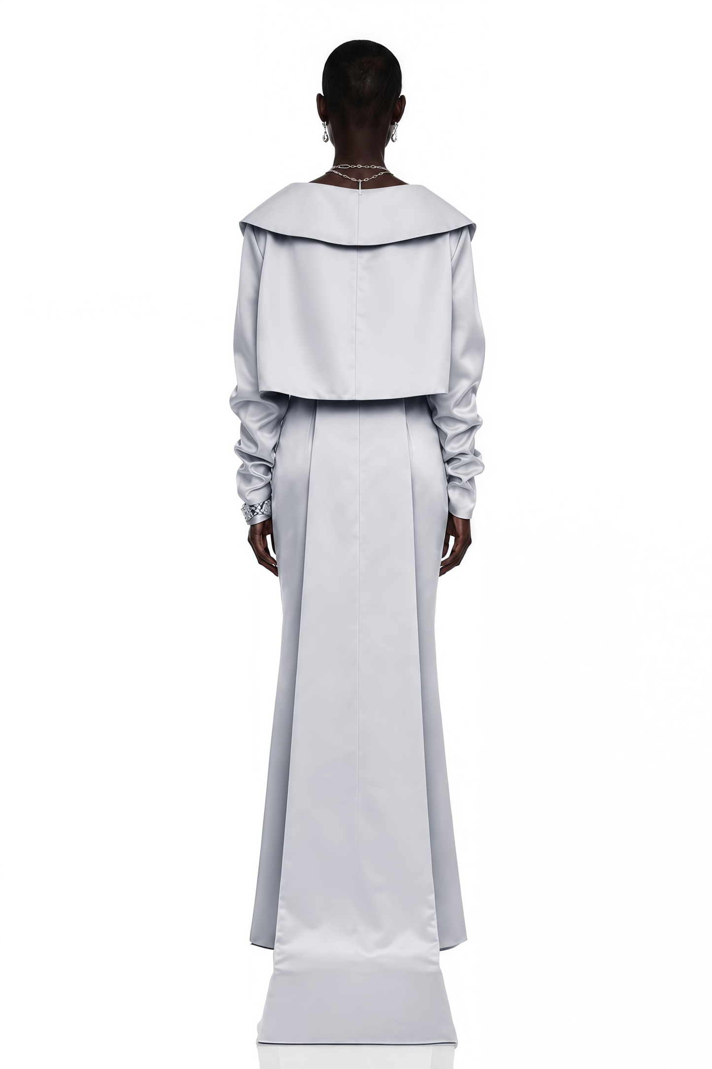 Runa Grey Cape Sleeve Rhinestone Maxi Dress & Jacket Set