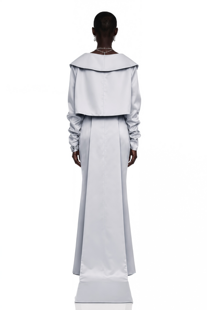 Runa Grey Cape Sleeve Rhinestone Maxi Dress & Jacket Set