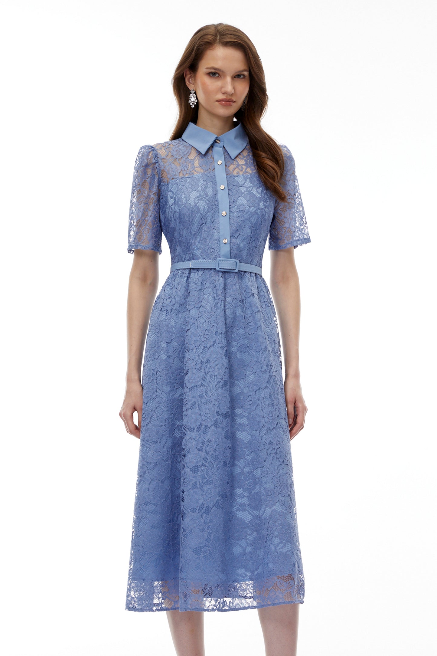 Ruqayya Blue FLoral Lace Midi Dress