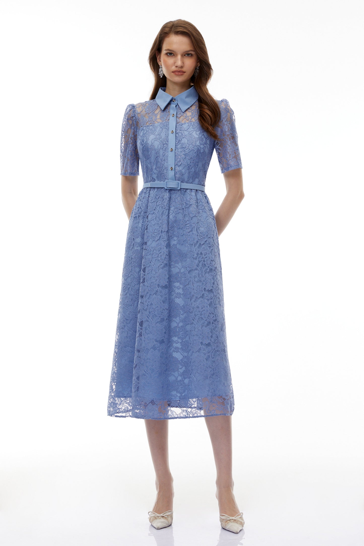 Ruqayya Blue FLoral Lace Midi Dress