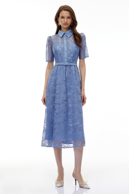 Ruqayya Blue FLoral Lace Midi Dress