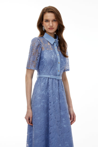 Ruqayya Blue FLoral Lace Midi Dress