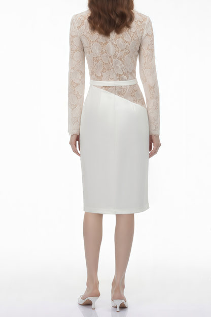 Sabine White Lace Panel Midi Dress