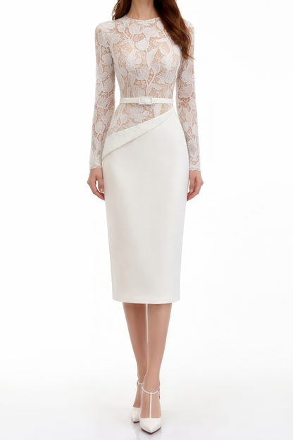 Sabine White Lace Panel Midi Dress