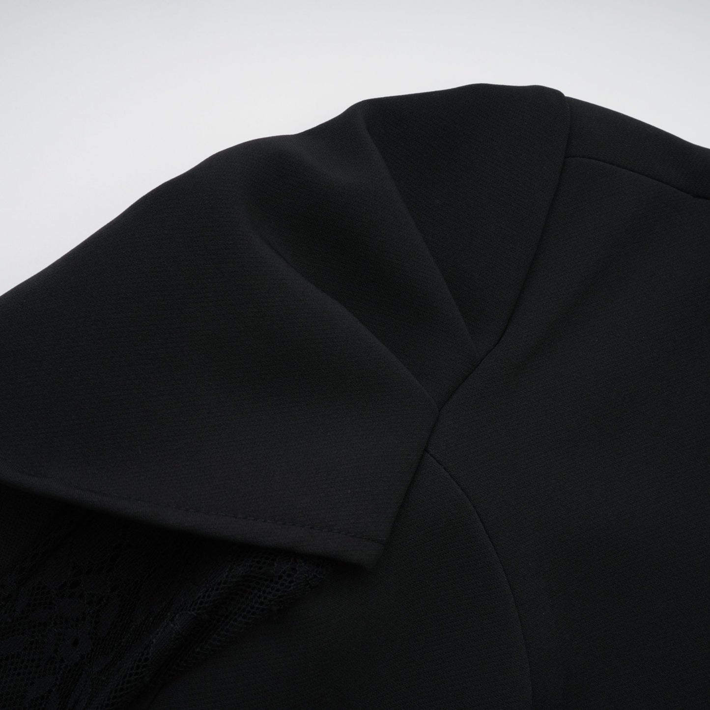 Saffron Black Collarless Blazer with Lace Trim