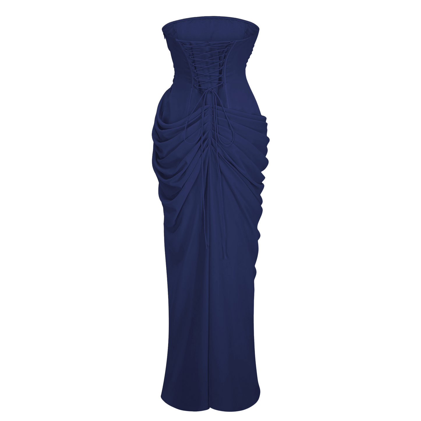 Safiya Navy Blue Ruched Maxi Dress with Cross Front