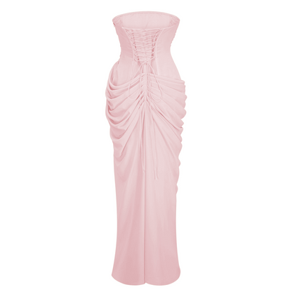 Safiya Pink Ruched Maxi Dress with Cross Front