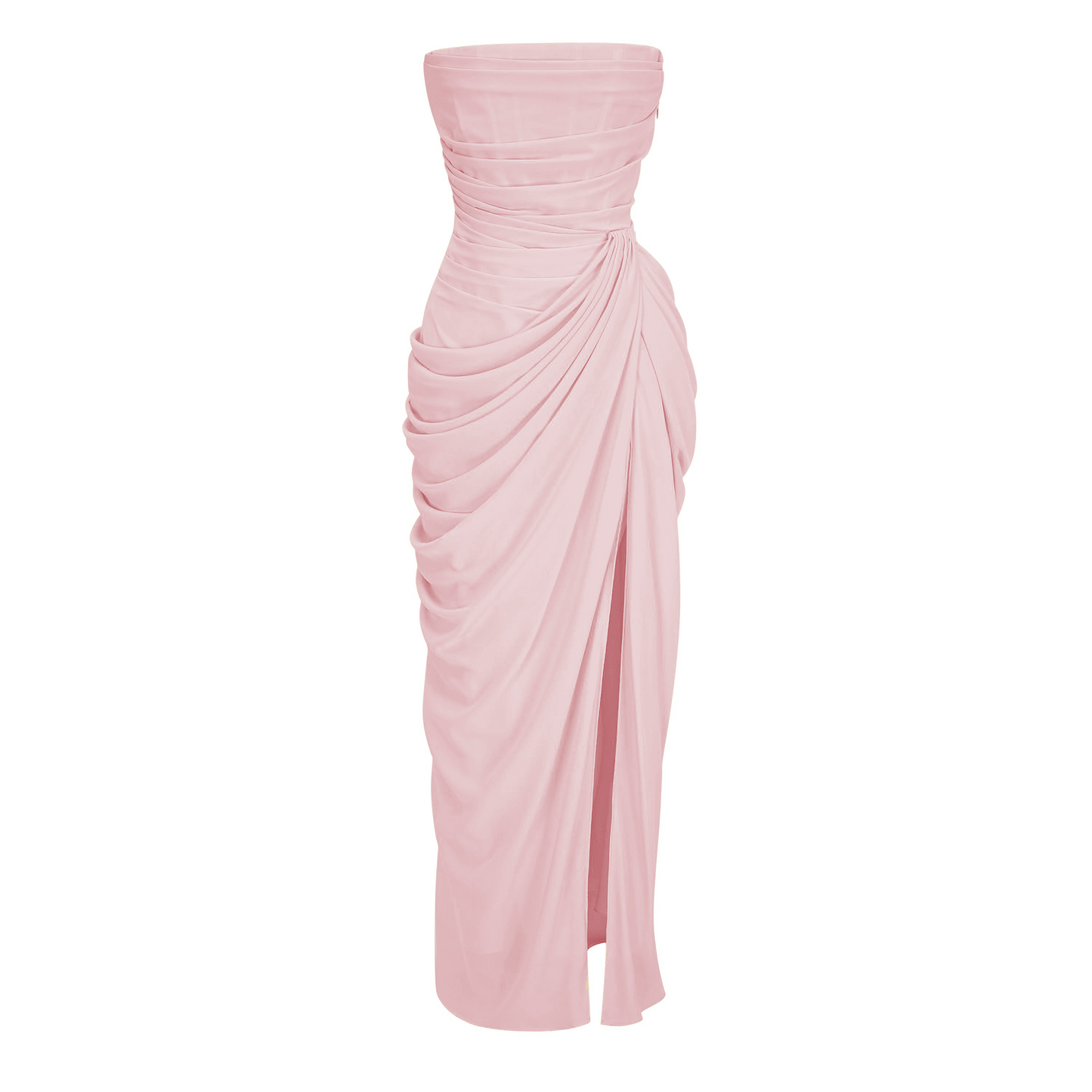 Safiya Pink Ruched Maxi Dress with Cross Front