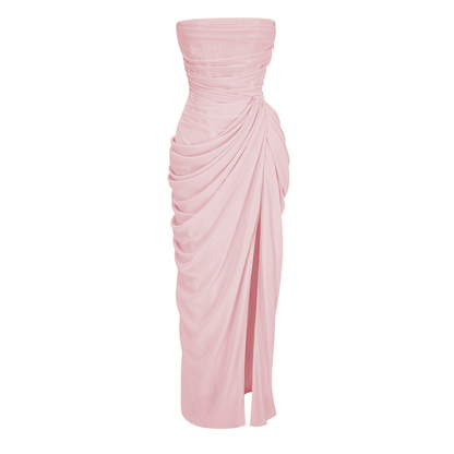 Safiya Pink Ruched Maxi Dress with Cross Front