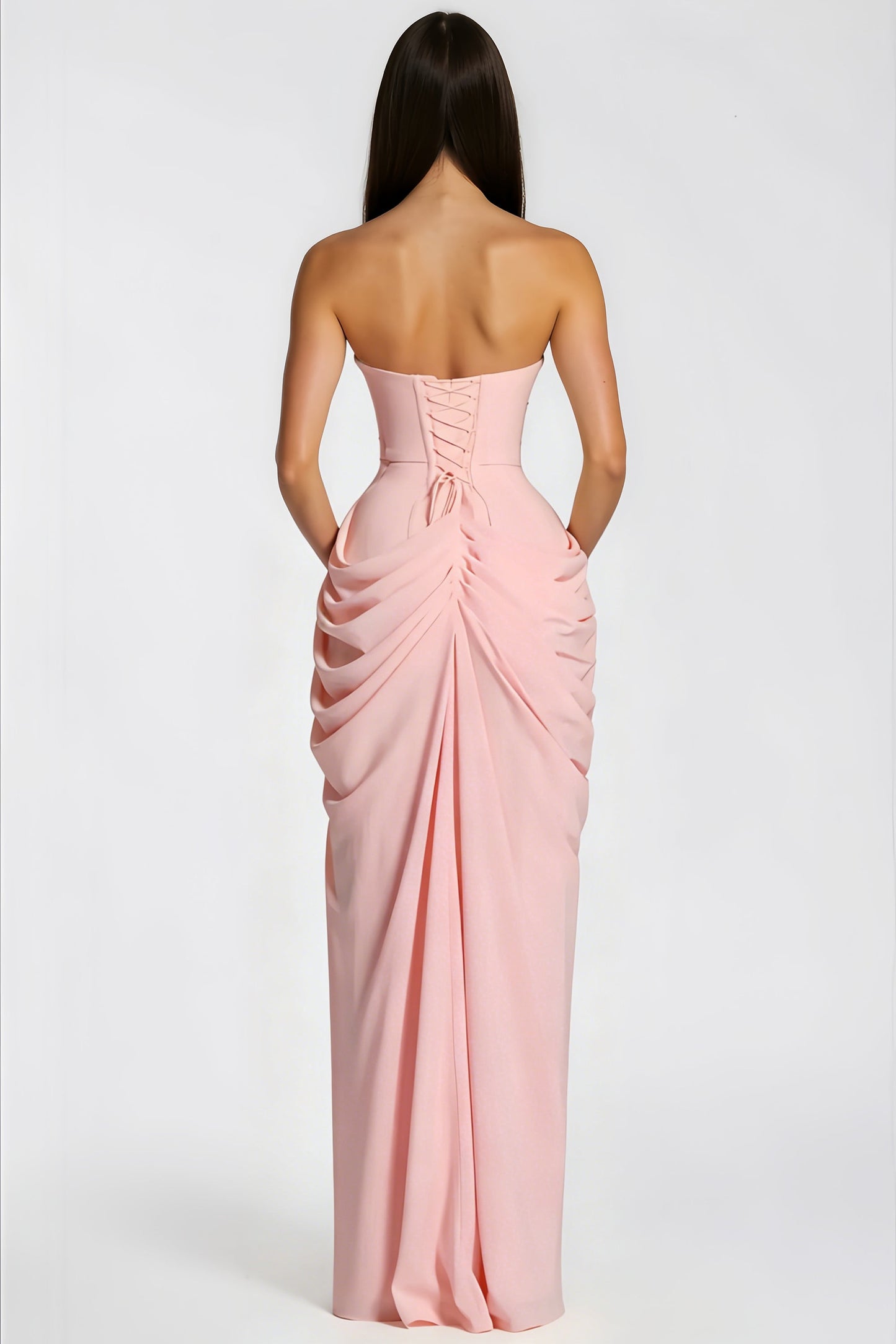 Safiya Pink Ruched Maxi Dress with Cross Front