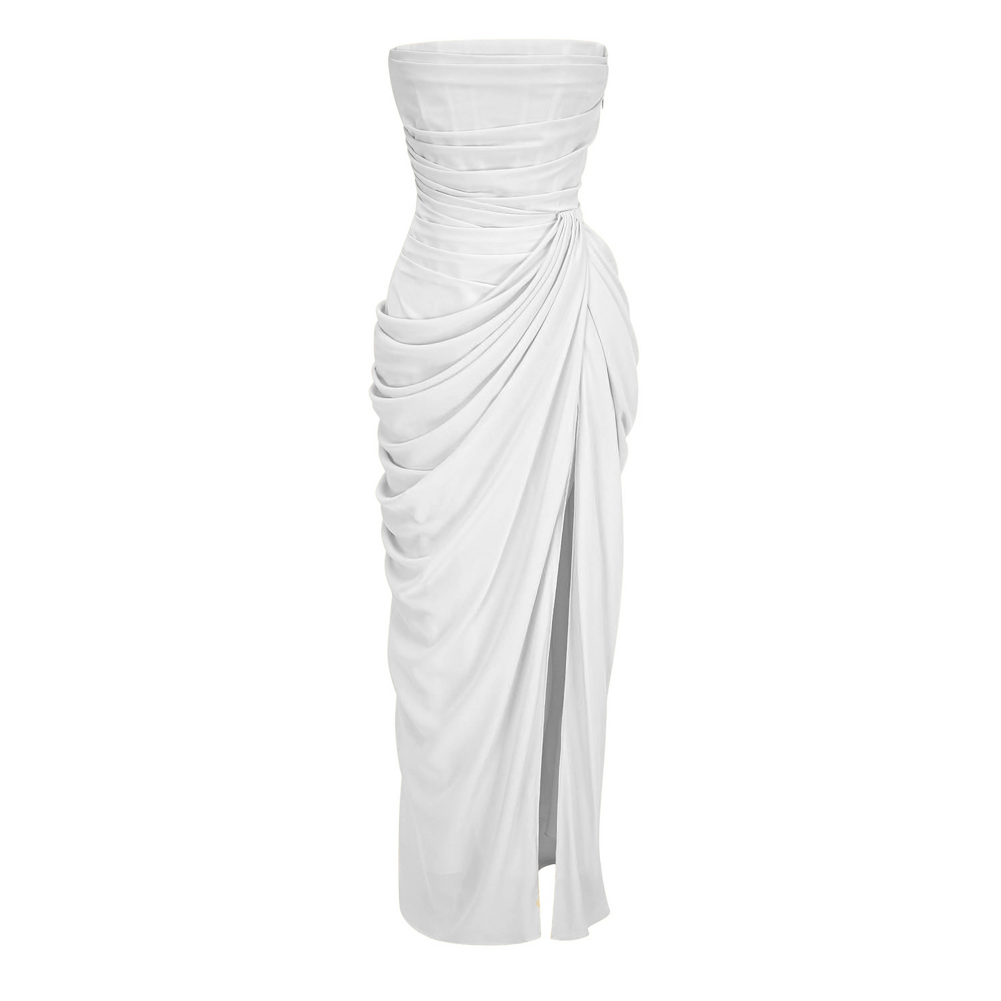 Safiya White Ruched Maxi Dress with Cross Front
