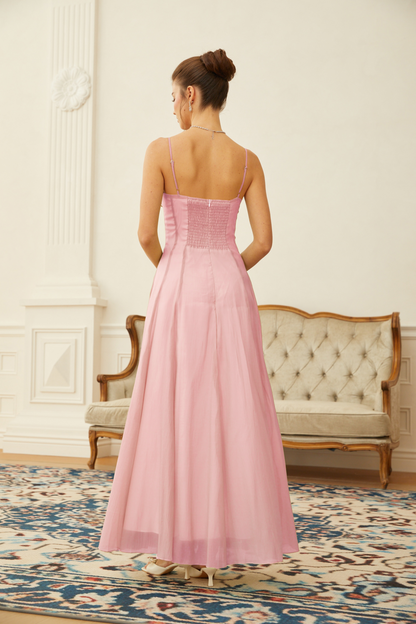 Sakura Fırfırlı Büzgülü Tül Maxi Elbise