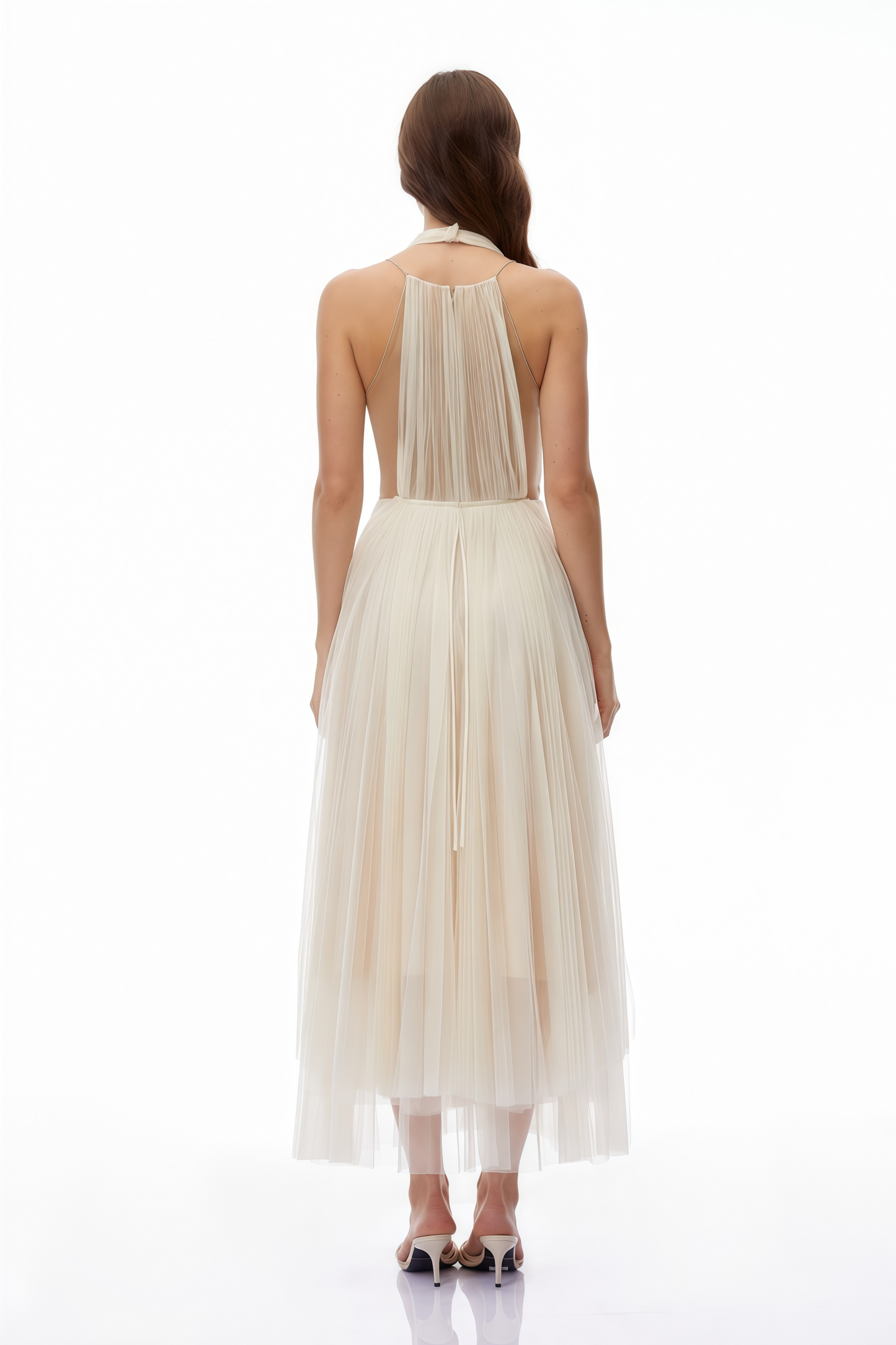 Samantha Neutral Halterneck Semi-Sheer Maxi Dress