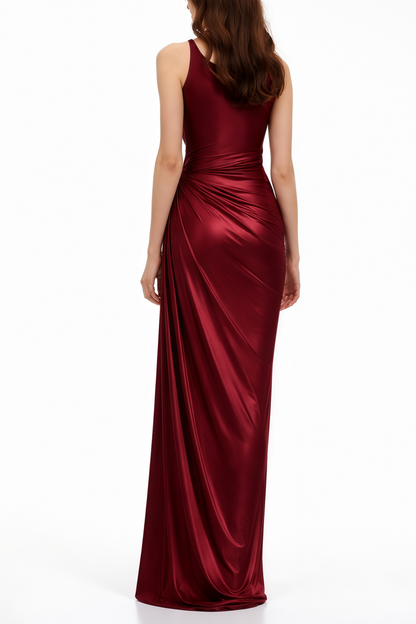 Samuri Bordo Dekolteli Yaka Slip Maxi Elbise