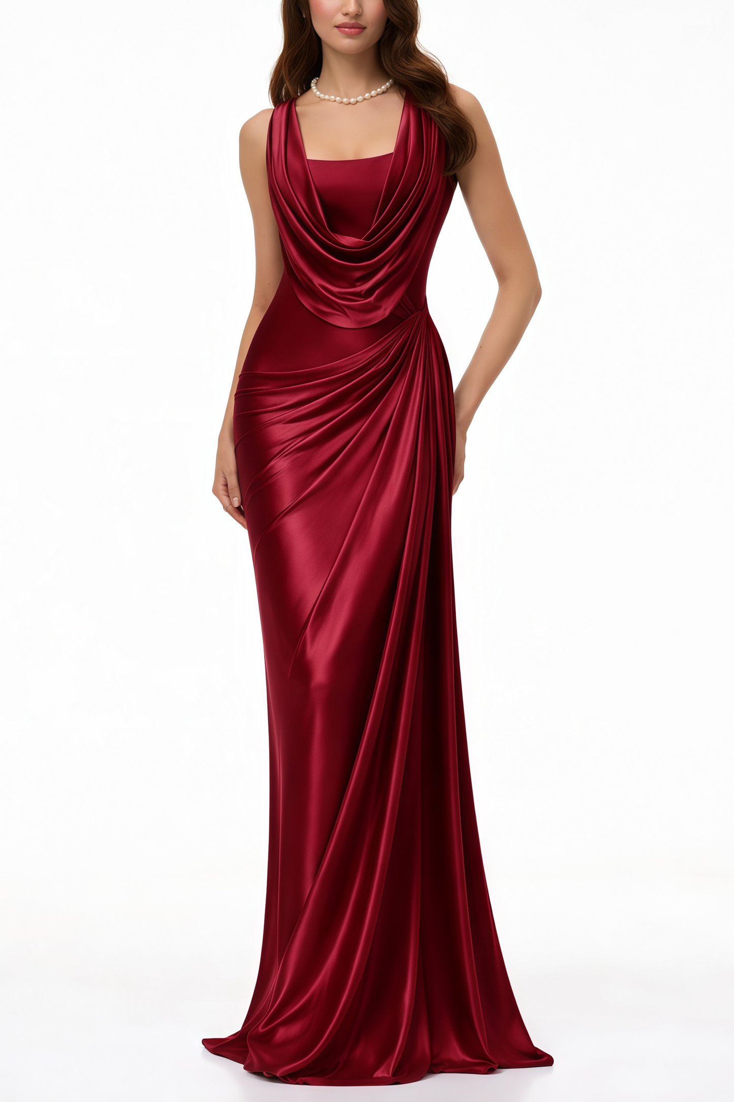 Samuri Bordo Dekolteli Yaka Slip Maxi Elbise