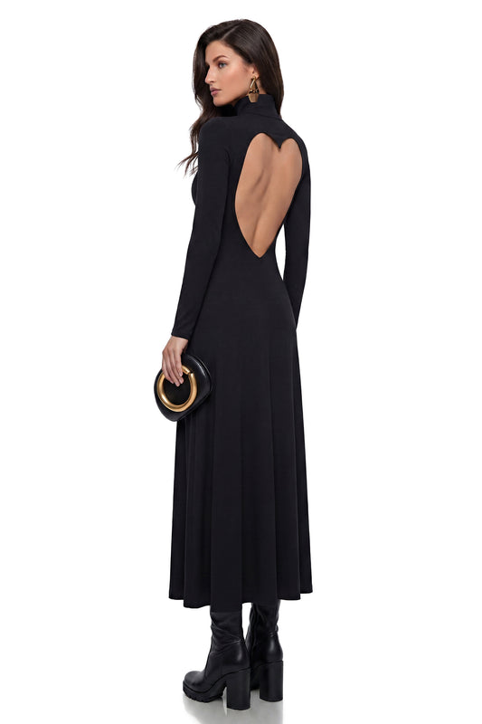 Sancha Black Slip Maxi Dress with Heart-Shaped Back
