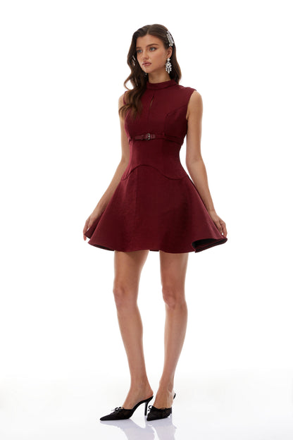 Sara Red Belted Mini Dress