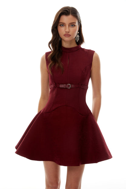 Sara Red Belted Mini Dress