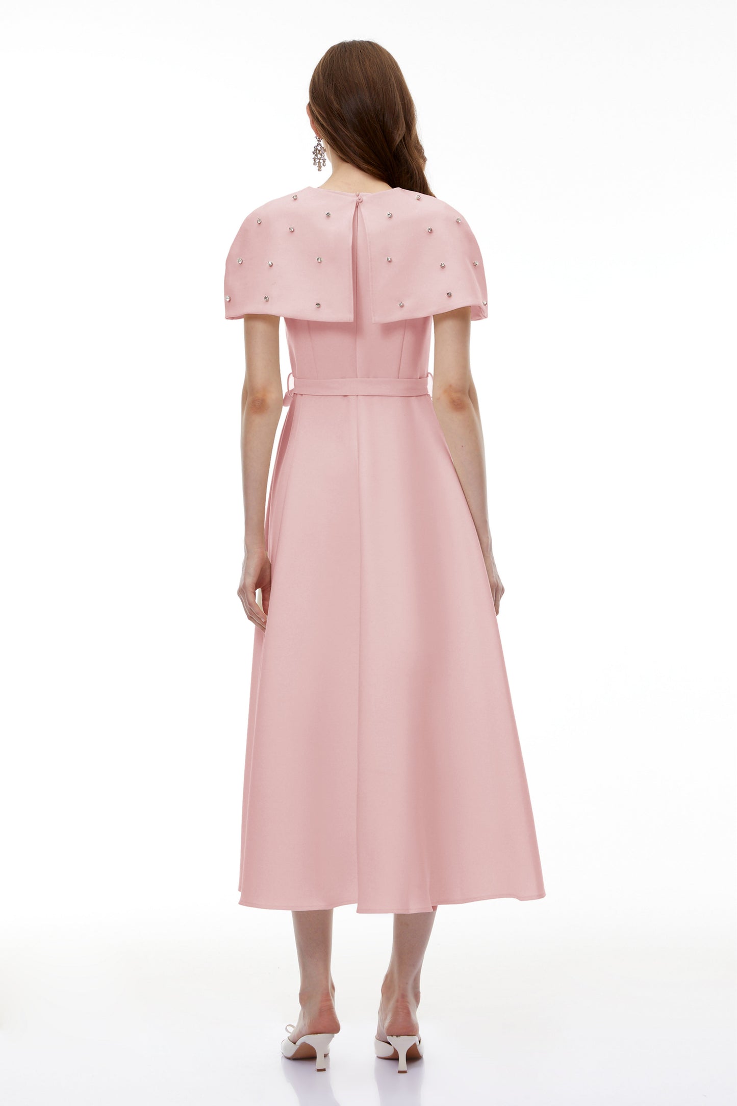 Sawda Pink Embellished Midi Dress with Cape