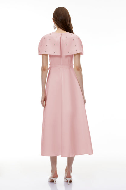 Sawda Pink Embellished Midi Dress with Cape
