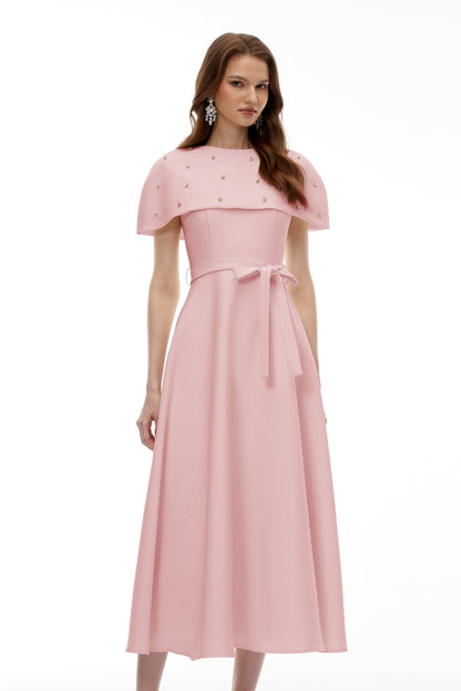 Sawda Pink Embellished Midi Dress with Cape