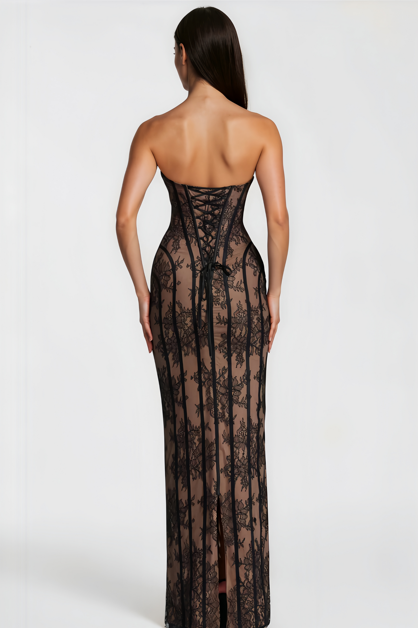Urszula Black Floral Lace Corset Maxi Dress