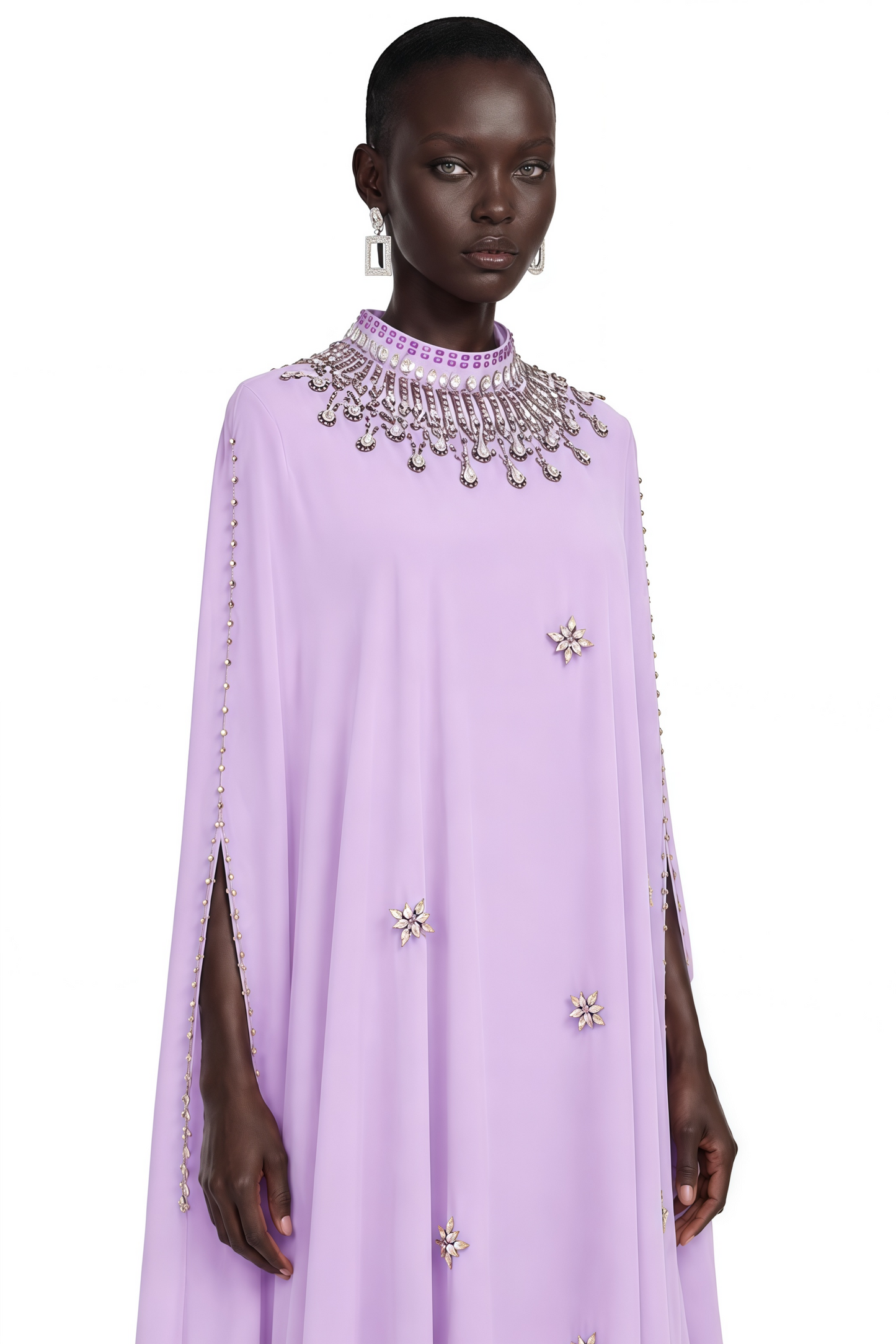 Sena Purple Rhinestone Maxi Dress with Cape sleeve