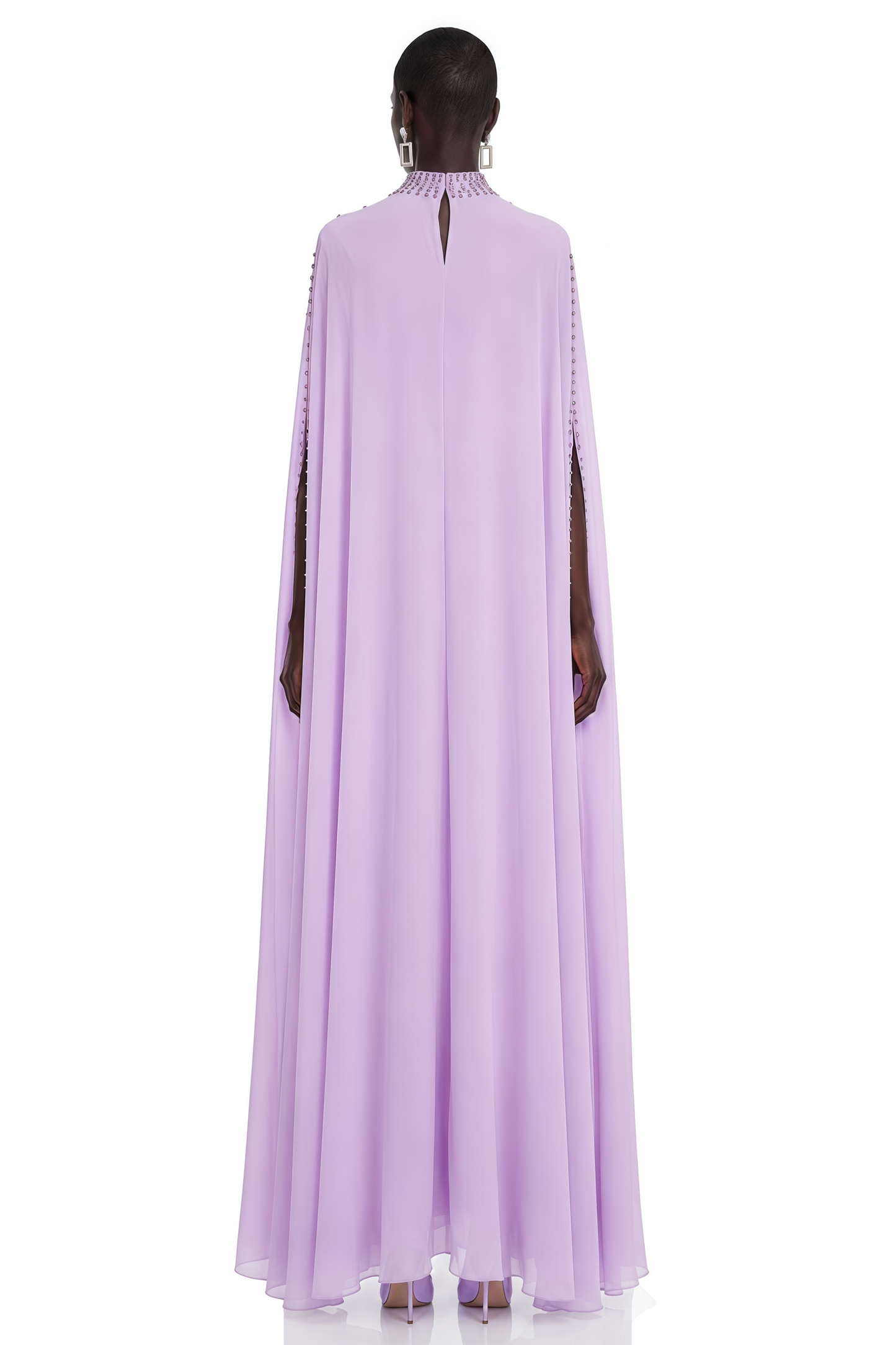 Sena Purple Rhinestone Maxi Dress with Cape sleeve