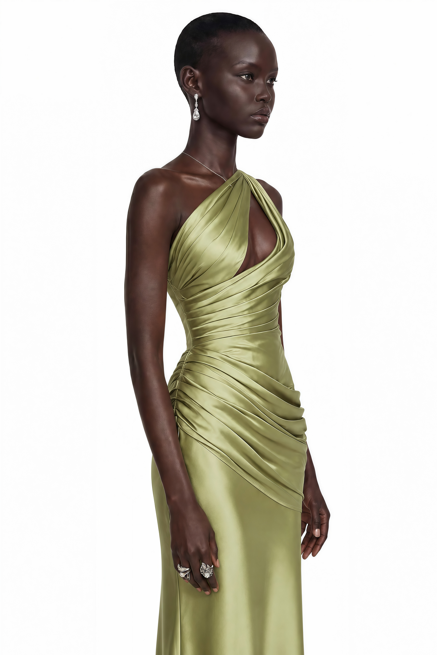 Seraphina Green One Shoulder Cut-Out Maxi Dress
