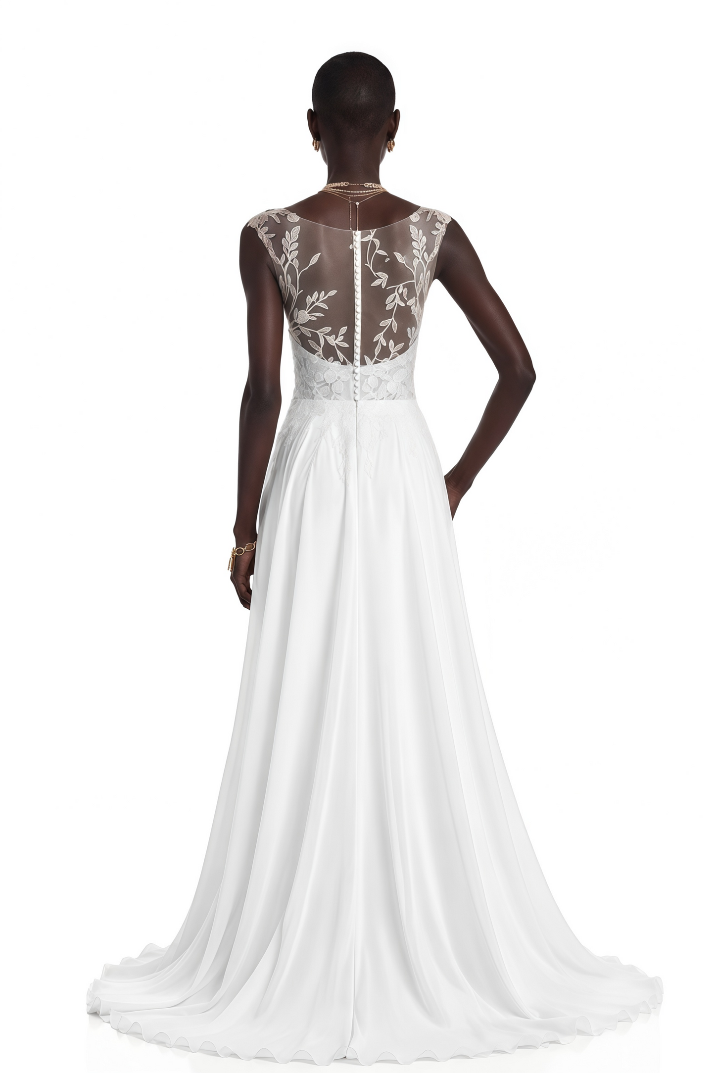 Seraphina White Maxi Dress with Lace Sleeves and Slit